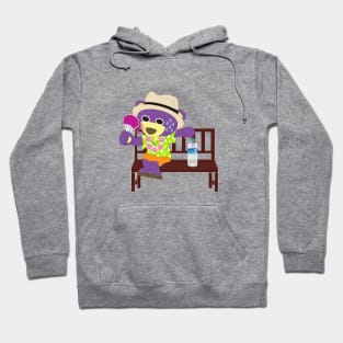 Mr.purple bear is blowing by hand fan Hoodie